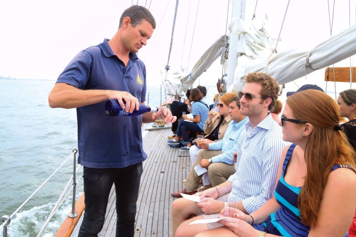 a group of people looking at a dock