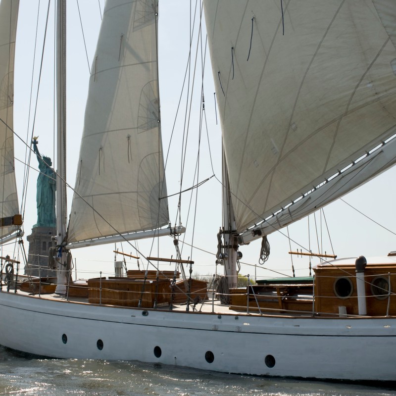 a large ship in the background