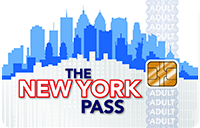 The New York Pass card with city skyline silhouette.